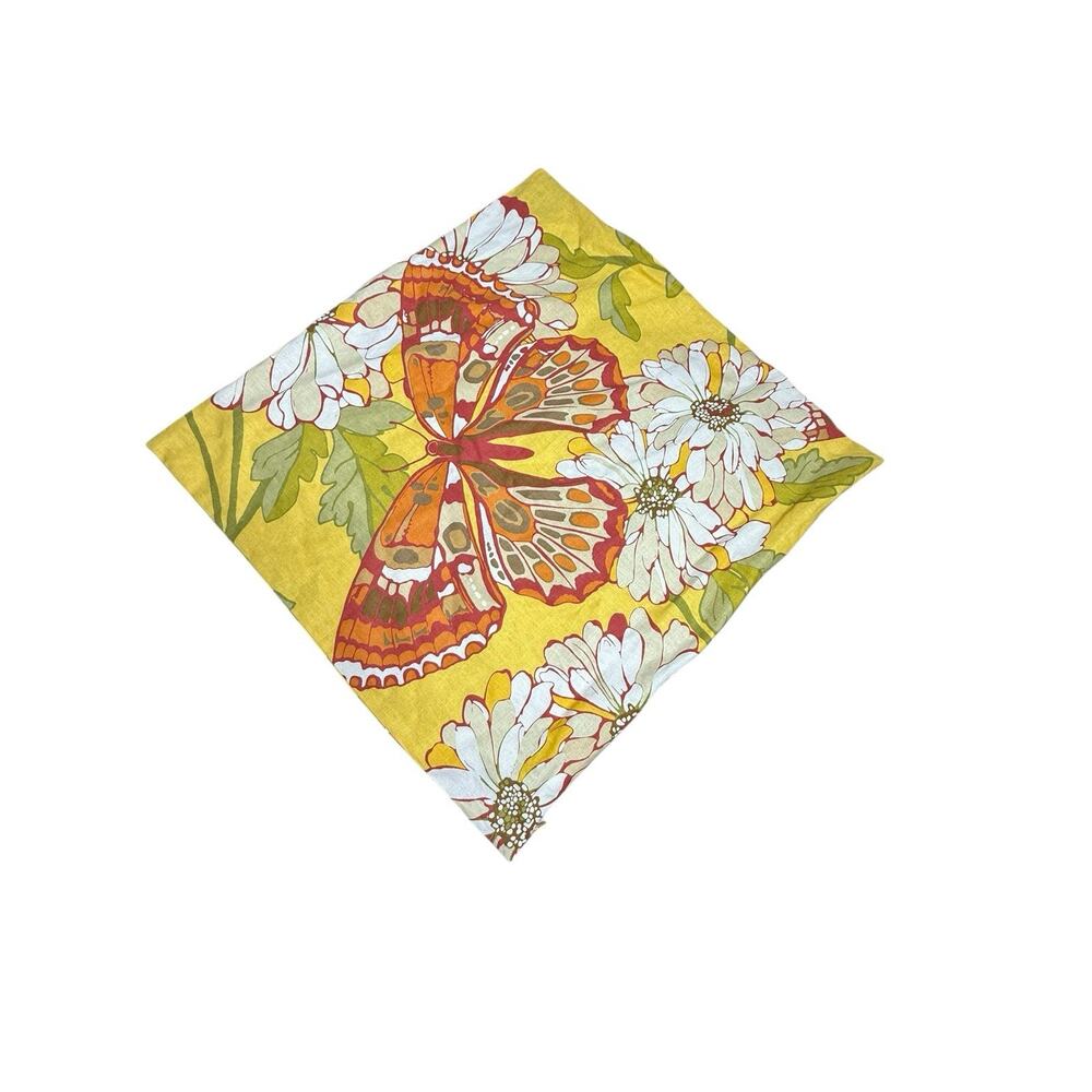 Pottery Barn Butterfly Garden Pillow Cover Yellow Linen Cotton Floral 24x24 NEW - Picture 5 of 8